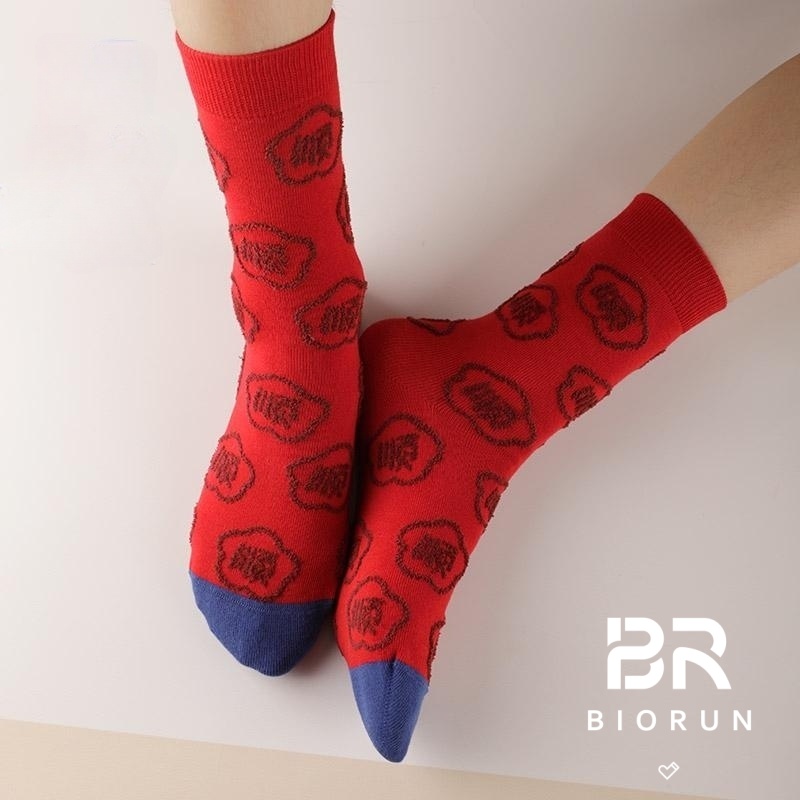 本命年大红新年袜精梳棉袜